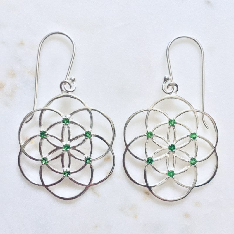 Sterling silver seed of life earrings chrome diopside