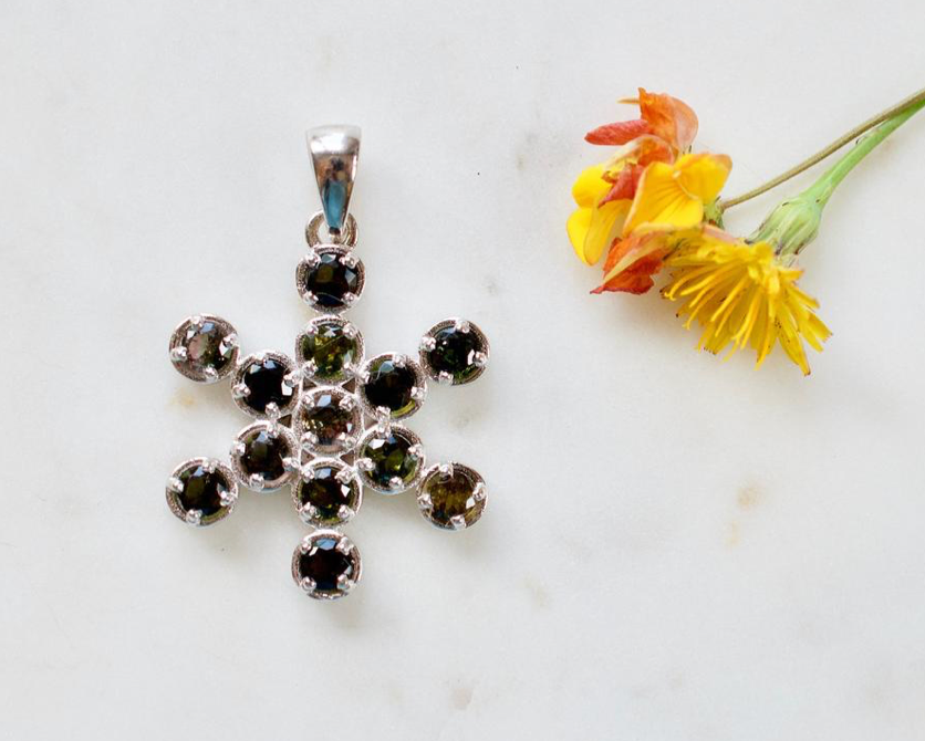 Mount Olympus Silver Smoky Quartz Snowflake Necklace