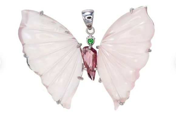 Peruvian Pink Opal Butterfly Necklace Sterling Silver