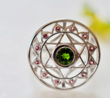 Chrome Diopside and Pink Sapphires Heart Chakra Sterling Silver Ring