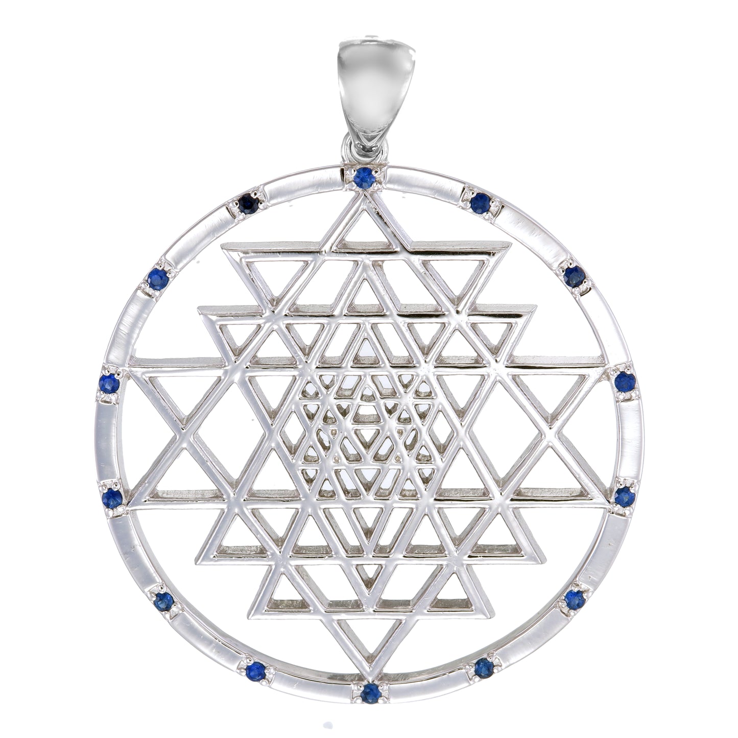 Sri Yantra Necklace with Sapphires or Tsavorite in Silver
