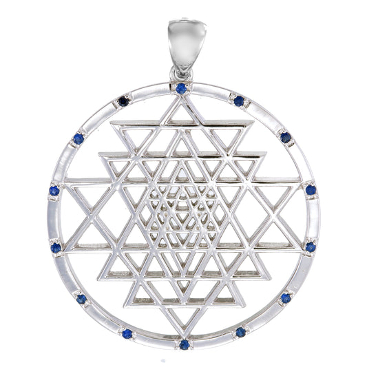 Sri Yantra Necklace with Sapphires or Tsavorite in Silver