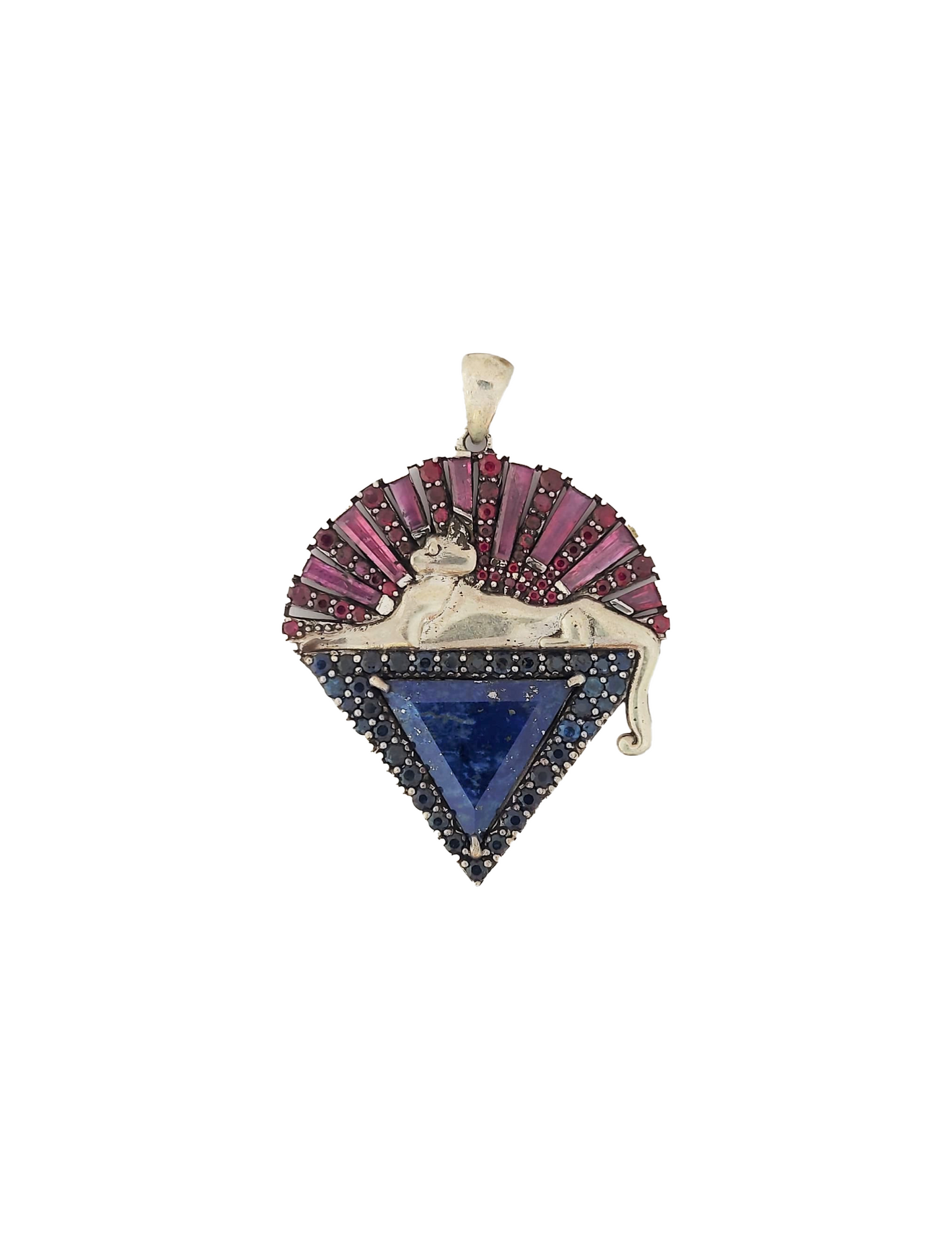 Jerry Garcia Cats Under the Stars Inlay Ruby, Lapis Lazuli, & Sapphire Silver Necklace