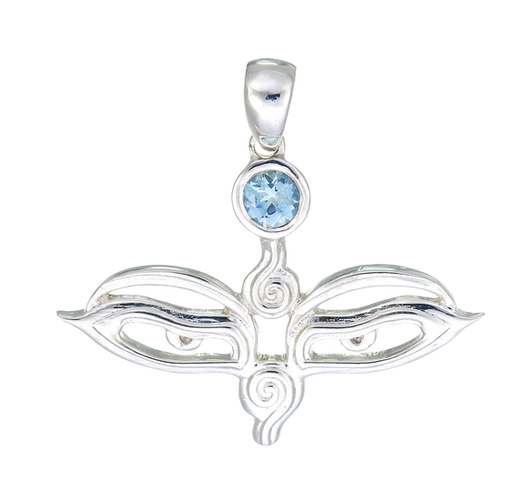 Grateful Dead Eyes of the World Silver and Aquamarine Pendant Necklace