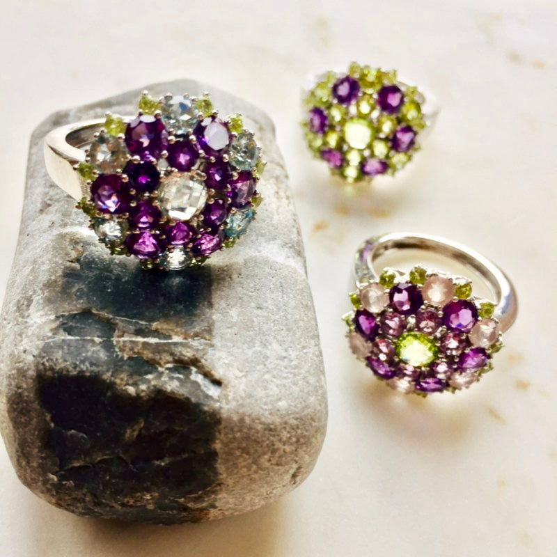 Isis Topaz, Amethyst, and Peridot Snowflake Mandala Ring