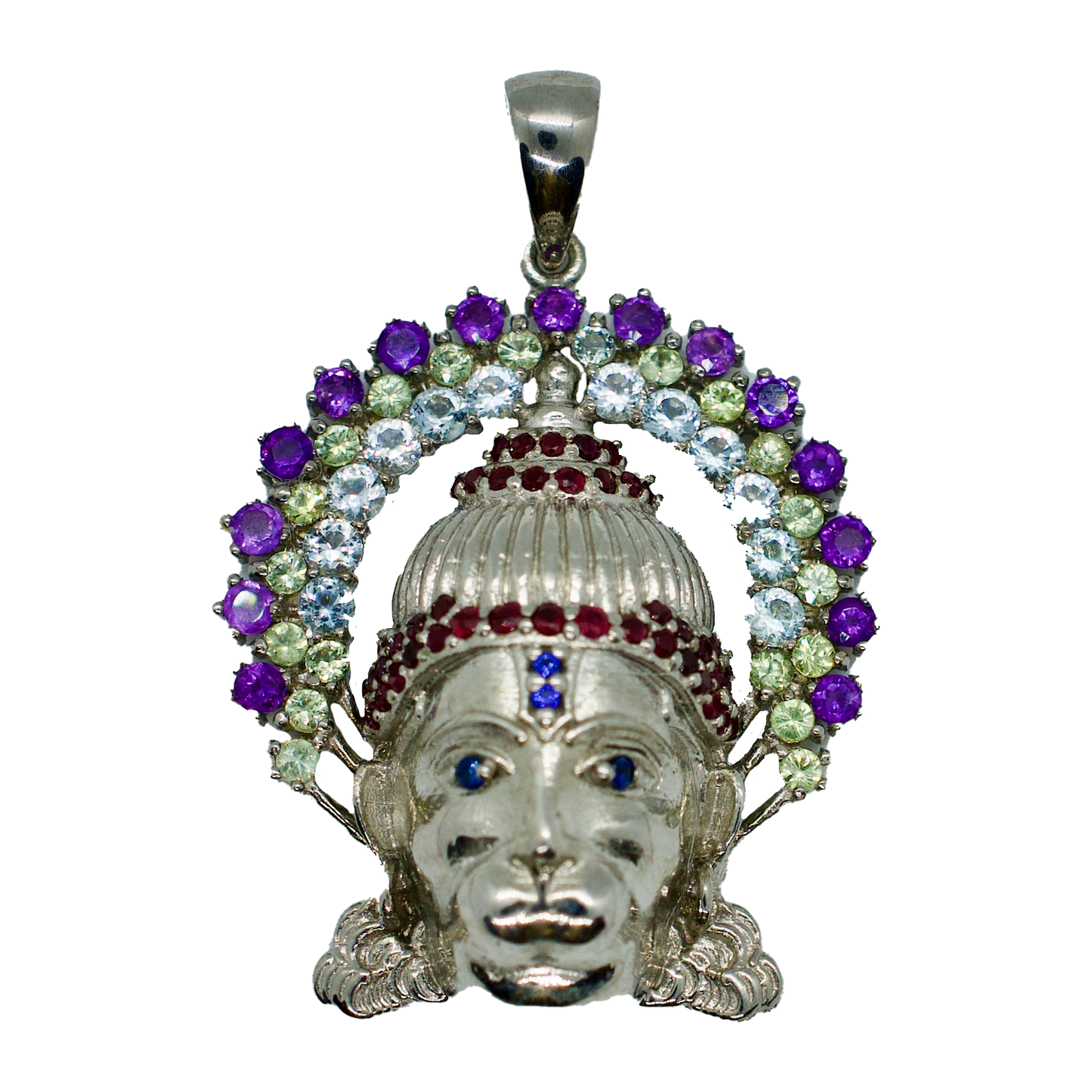 Hanuman Sapphire Pendant Necklace with Ruby Crown