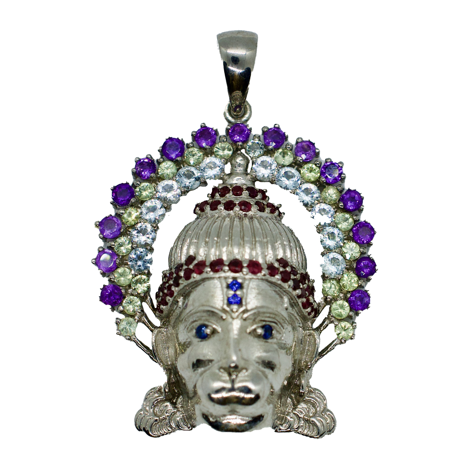 Hanuman Sapphire Pendant Necklace with Ruby Crown