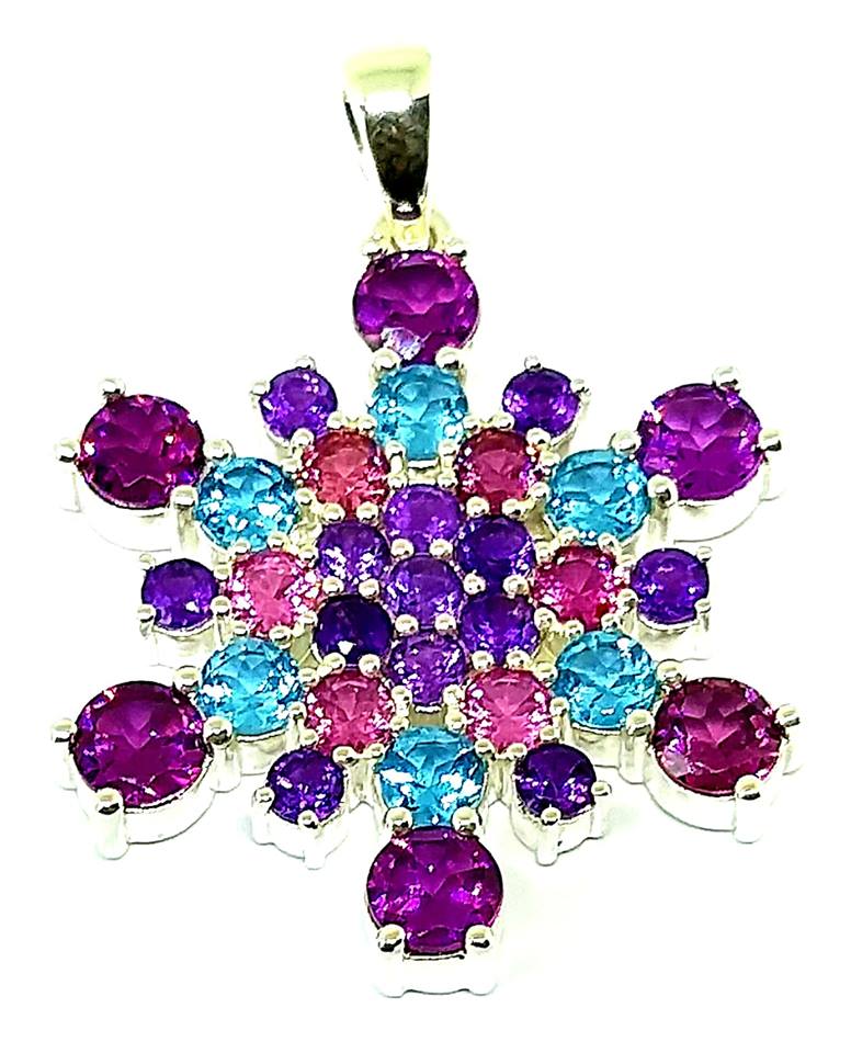 Zermatt Garnet, Topaz, Tourmaline, & Amethyst Silver Snowflake Necklace #4