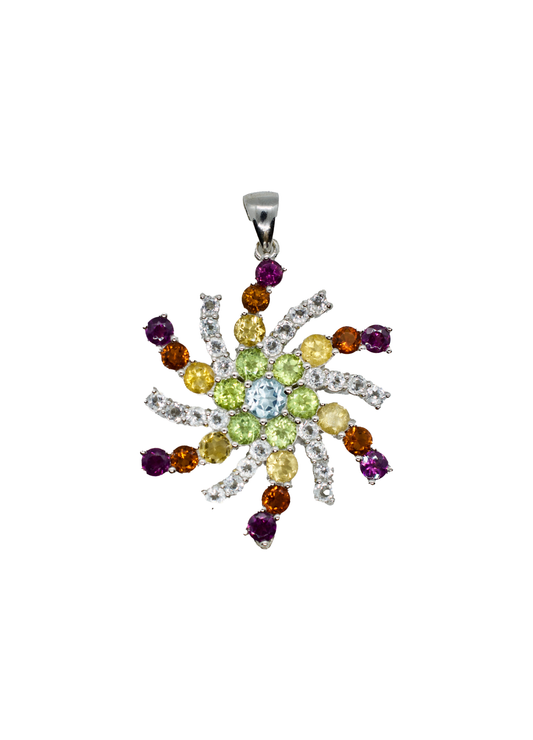 Lone Pine Peak Snowflake Necklace #5 Sterling Silver Peridot, Zircon, Citrine & Amethyst
