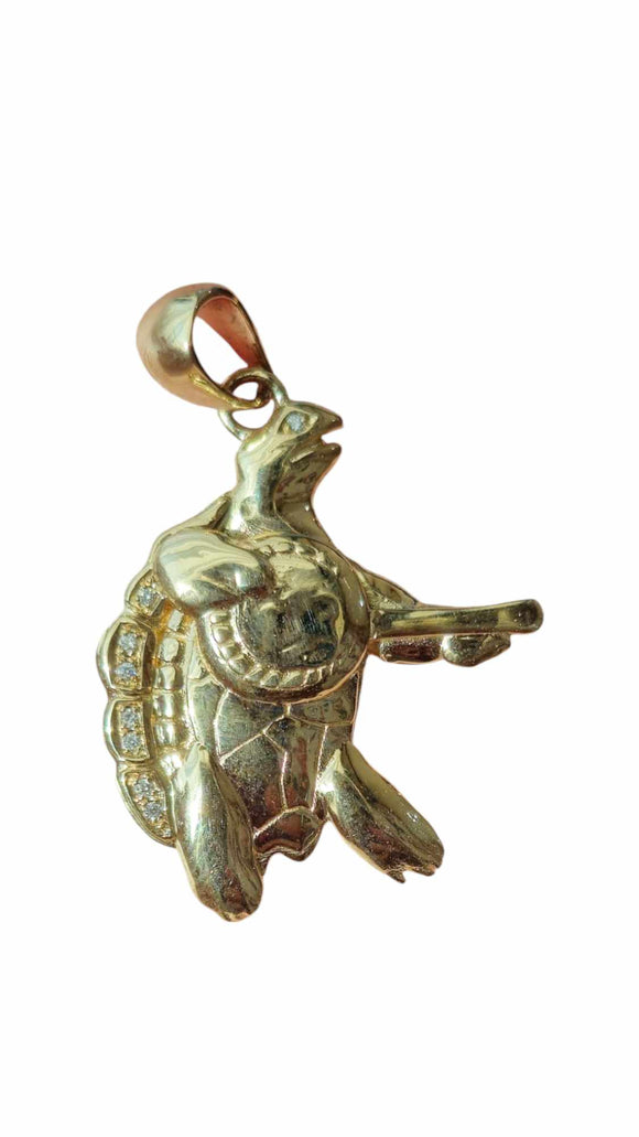 Grateful Dead 14 Karat Gold & Diamond Terrapin Turtle Playing Banjo Pendant