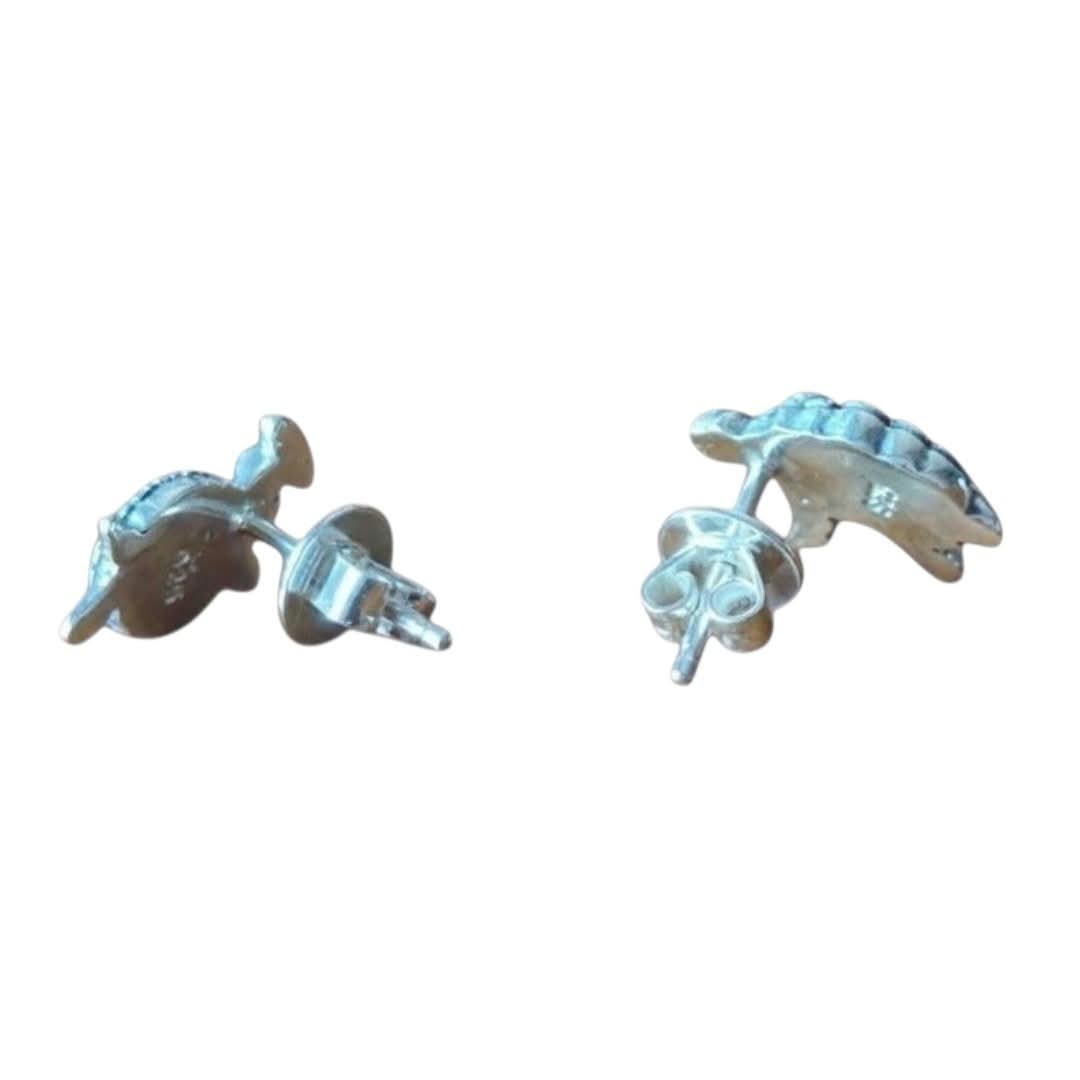 Close-up of Terrapin turtle sterling silver post earrings