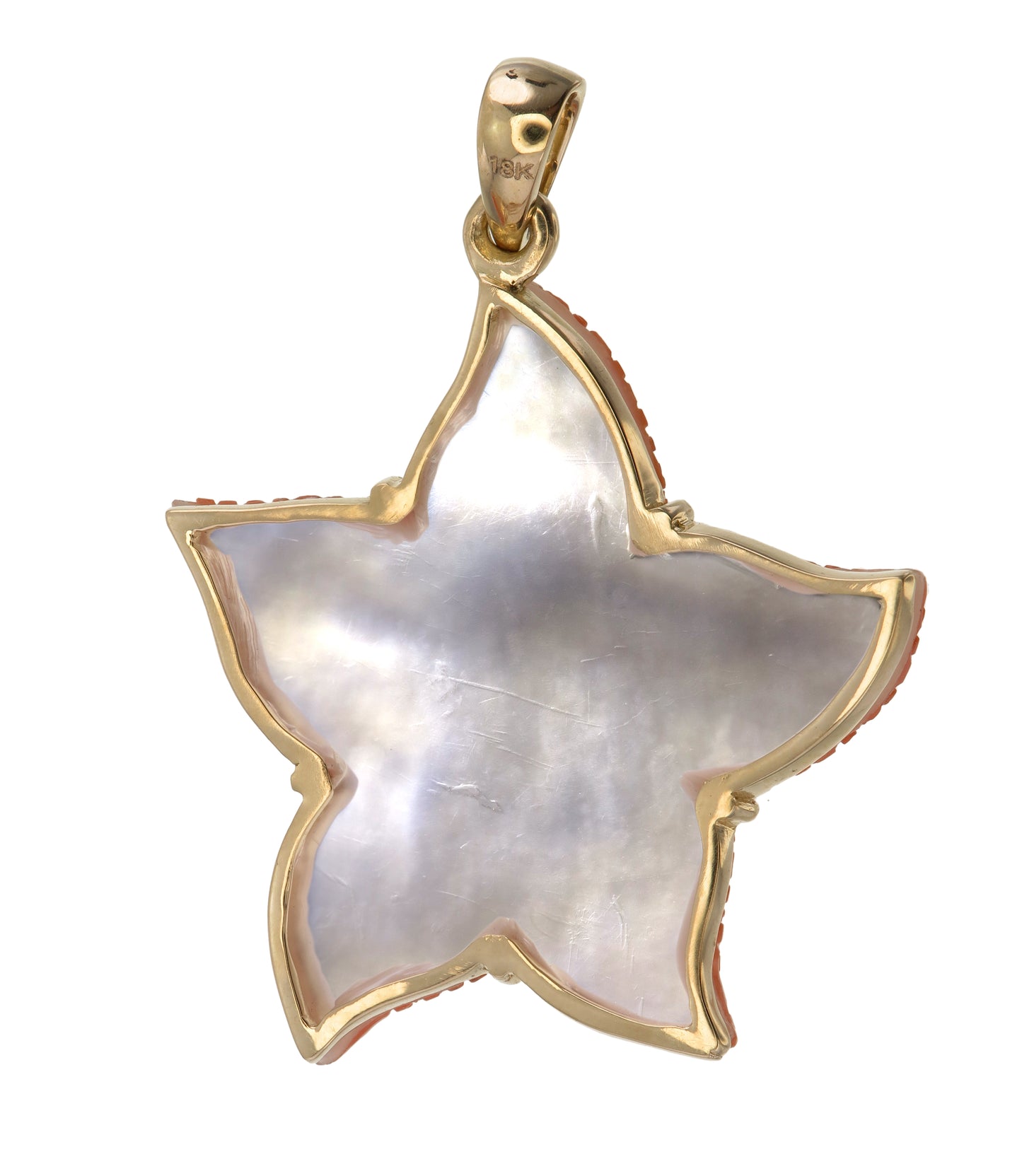 18 Karat Gold  Coral and Mother of Pearl Starfish Pendant