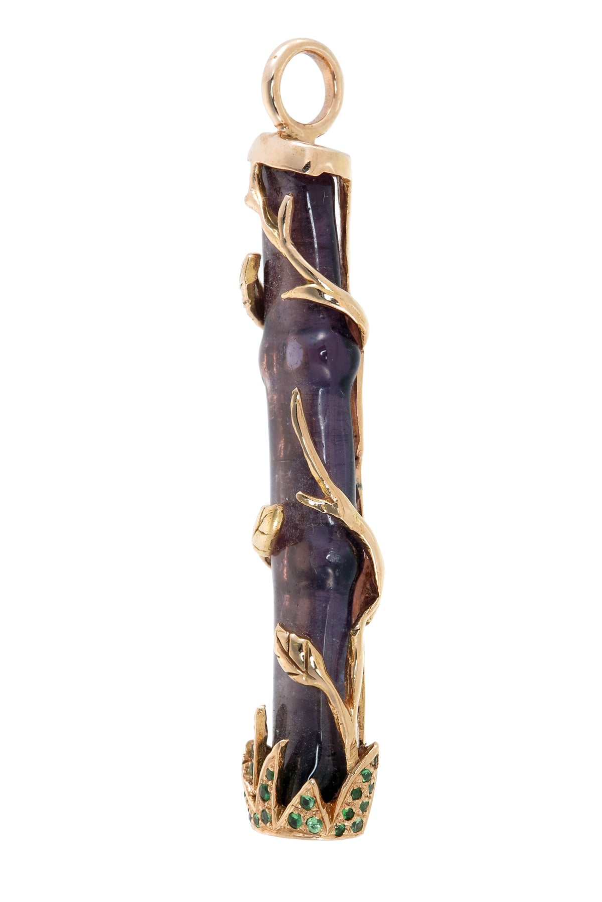 18k pink gold purple tourmaline bamboo pendant