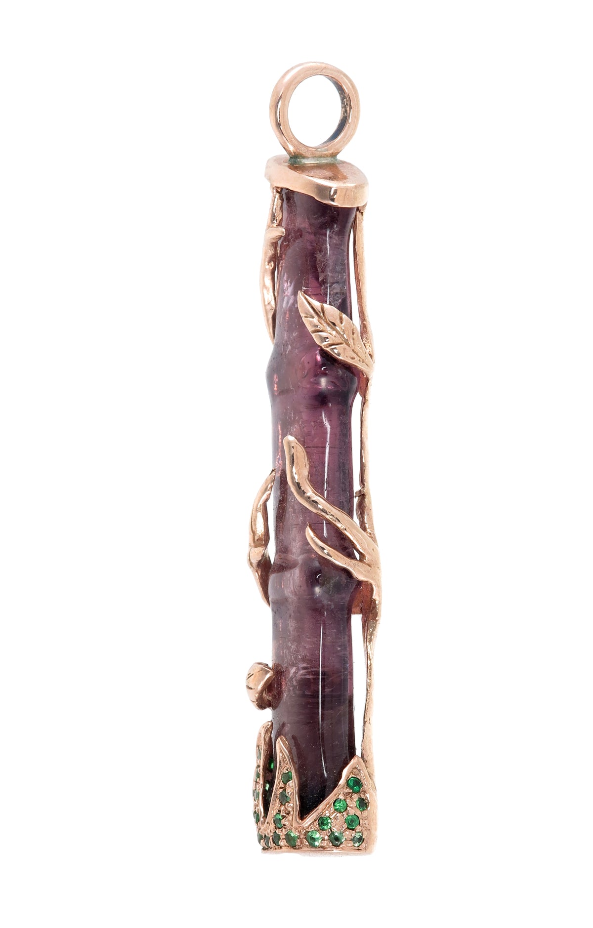 18k pink gold purple tourmaline bamboo pendant