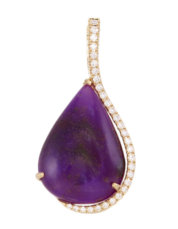 18K Gold Sugilite & Diamond Drop Pendant