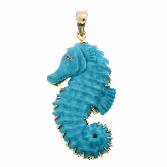 18k Blue Turquoise Seahorse