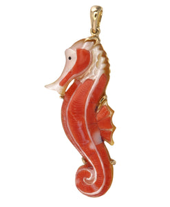 18k Red Coral and Mother of Pearl Seahorse