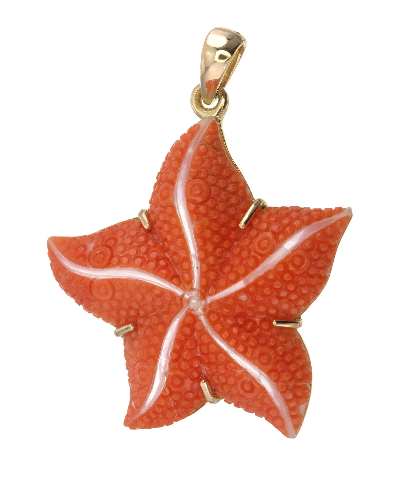 18 Karat Gold  Coral and Mother of Pearl Starfish Pendant