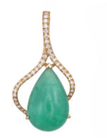 18K Gold Emerald & Diamond Drop Pendant Necklace