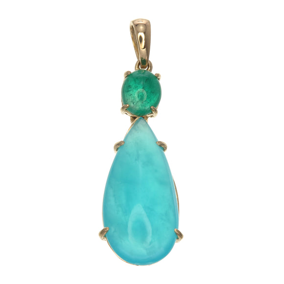 18k Gold Emerald and Blue Opal Pendant