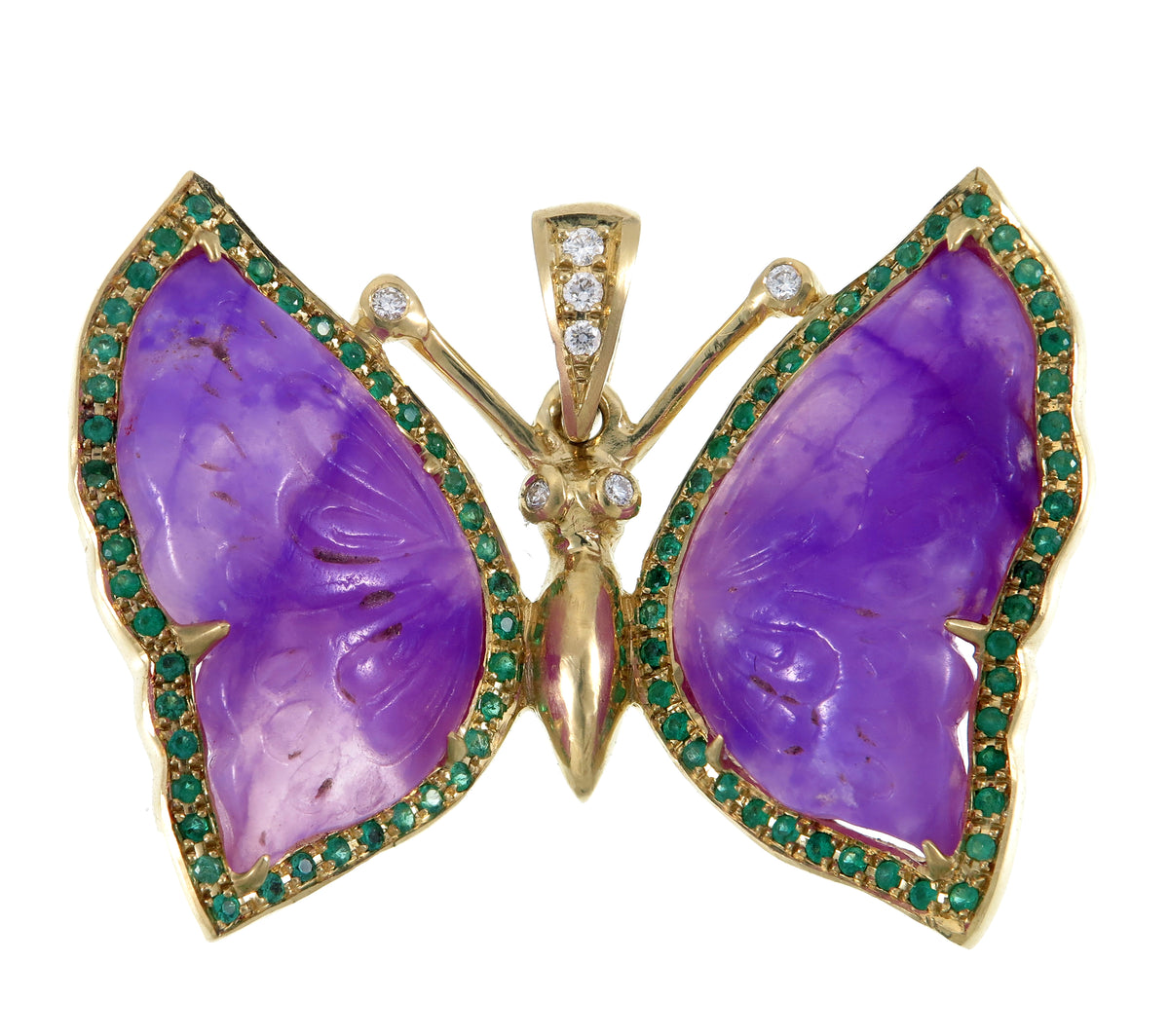 18k gel sugilite butterfly with emeralds