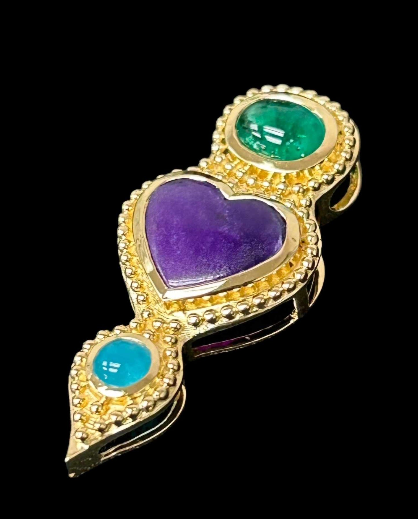 18k gold pendant + pin w/ Emerald, Sugilite, and Hemimorphite