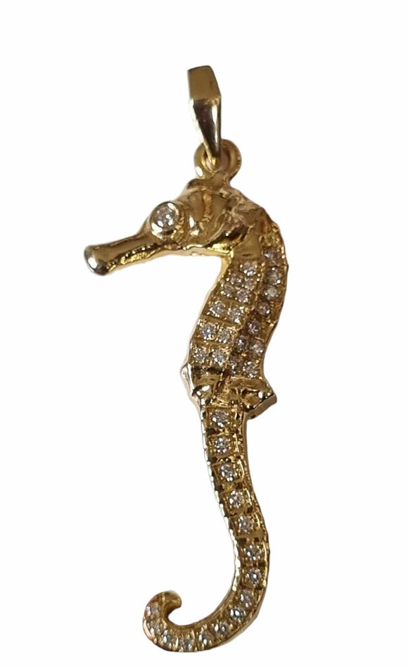 18K Gold & Diamond Seahorse Necklace Pendant