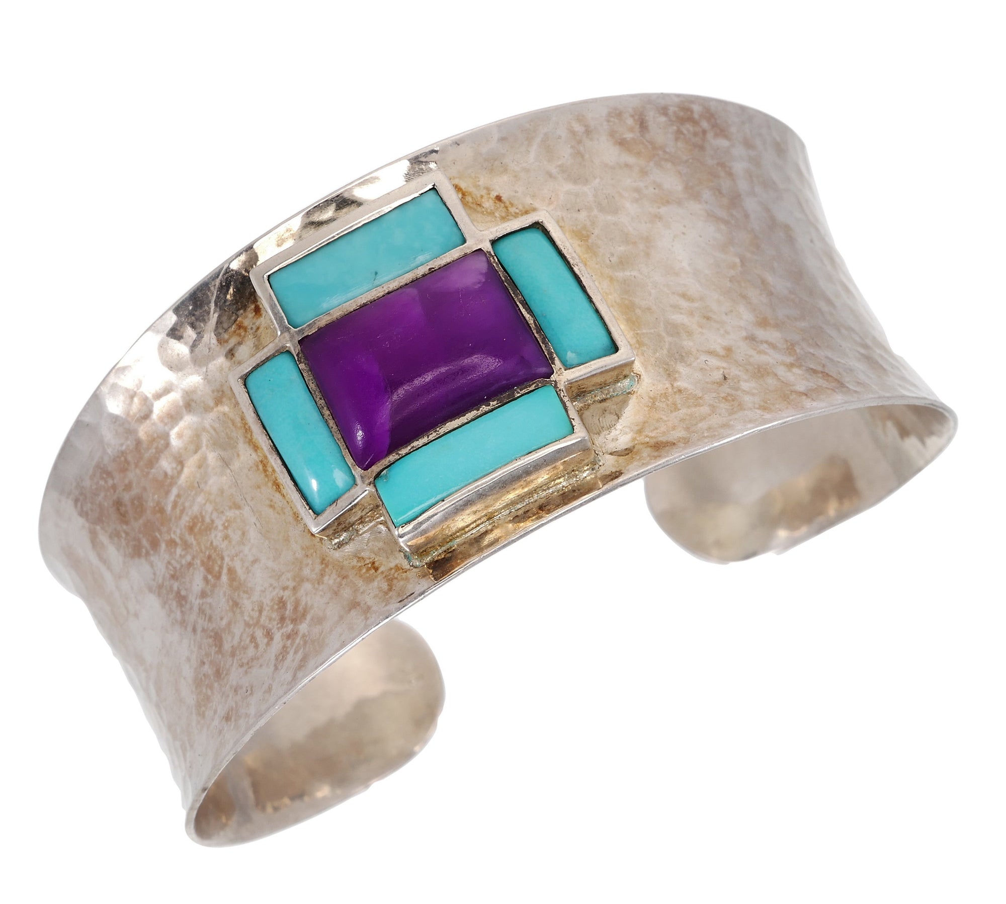 99% Pure Silver Hill Tribe Cuff Bracelet with Arizona Turquoise & Purple Sugilite | Handmade Artisan Healing Jewelry