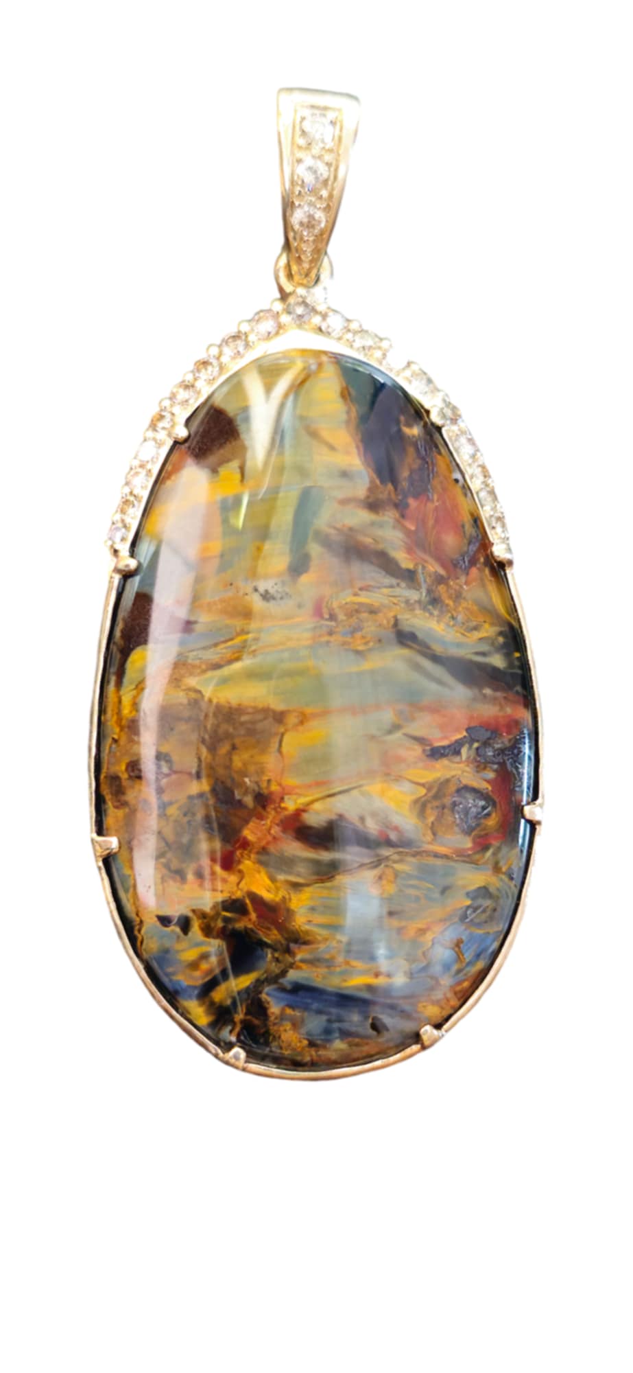 9k gold Pietersite pendant with diamonds