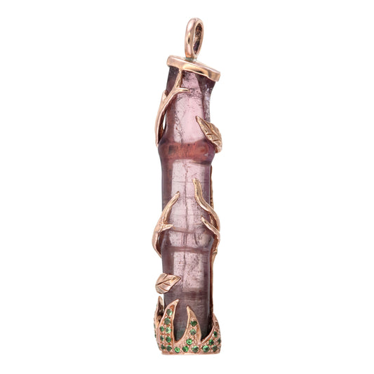 9k pink gold pink  tourmaline bamboo pendant