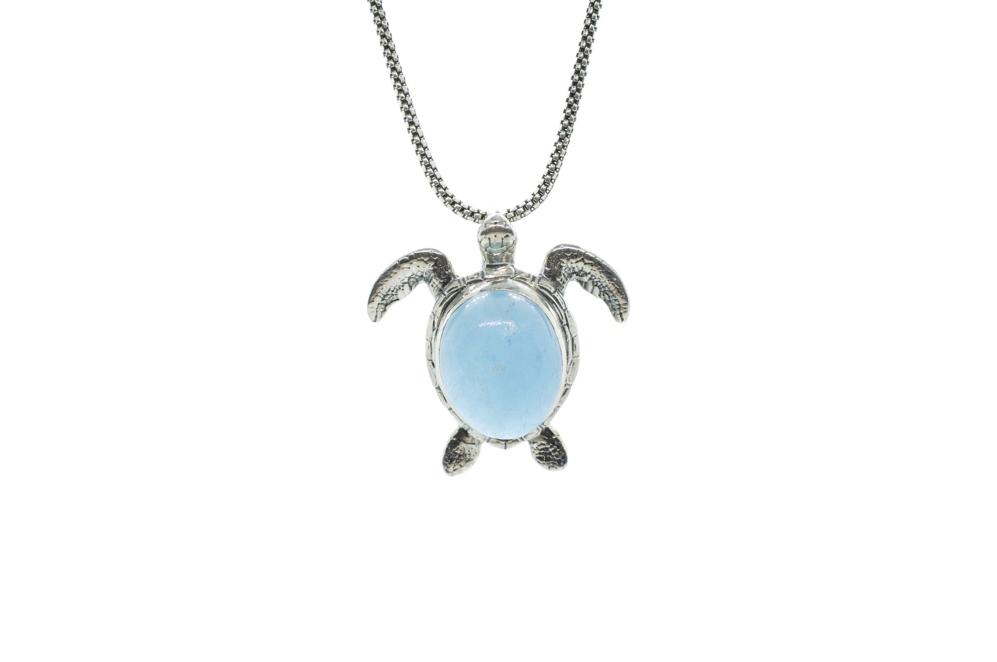 Aquamarine Silver Turtle Pendant | Ocean-Inspired Sterling Silver Jewelry