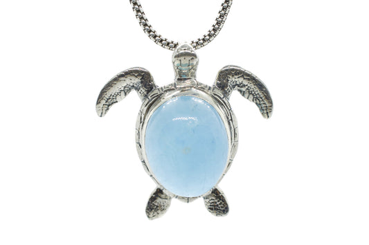 Aquamarine Silver Turtle Pendant | Ocean-Inspired Sterling Silver Jewelry