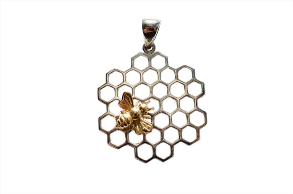 Bee Sweet Silver Honeycomb and Gold Bee Necklace