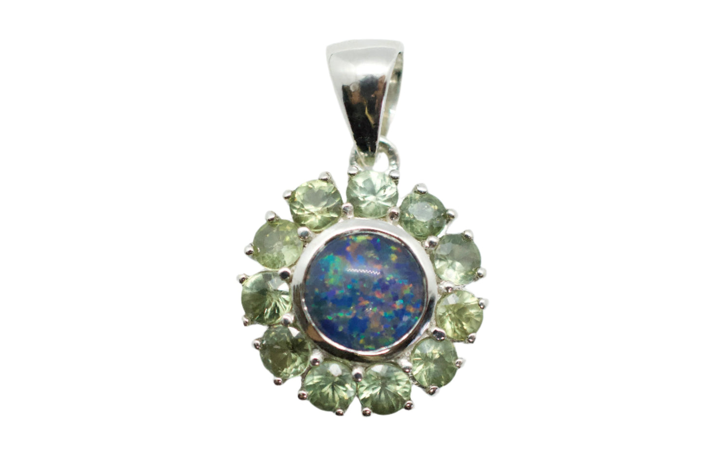 Boulder Opal & Green Sapphire Sterling Silver Mini Mandala Necklace