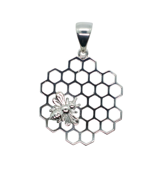 Bee Sweet Silver Honeycomb and Bee Necklace