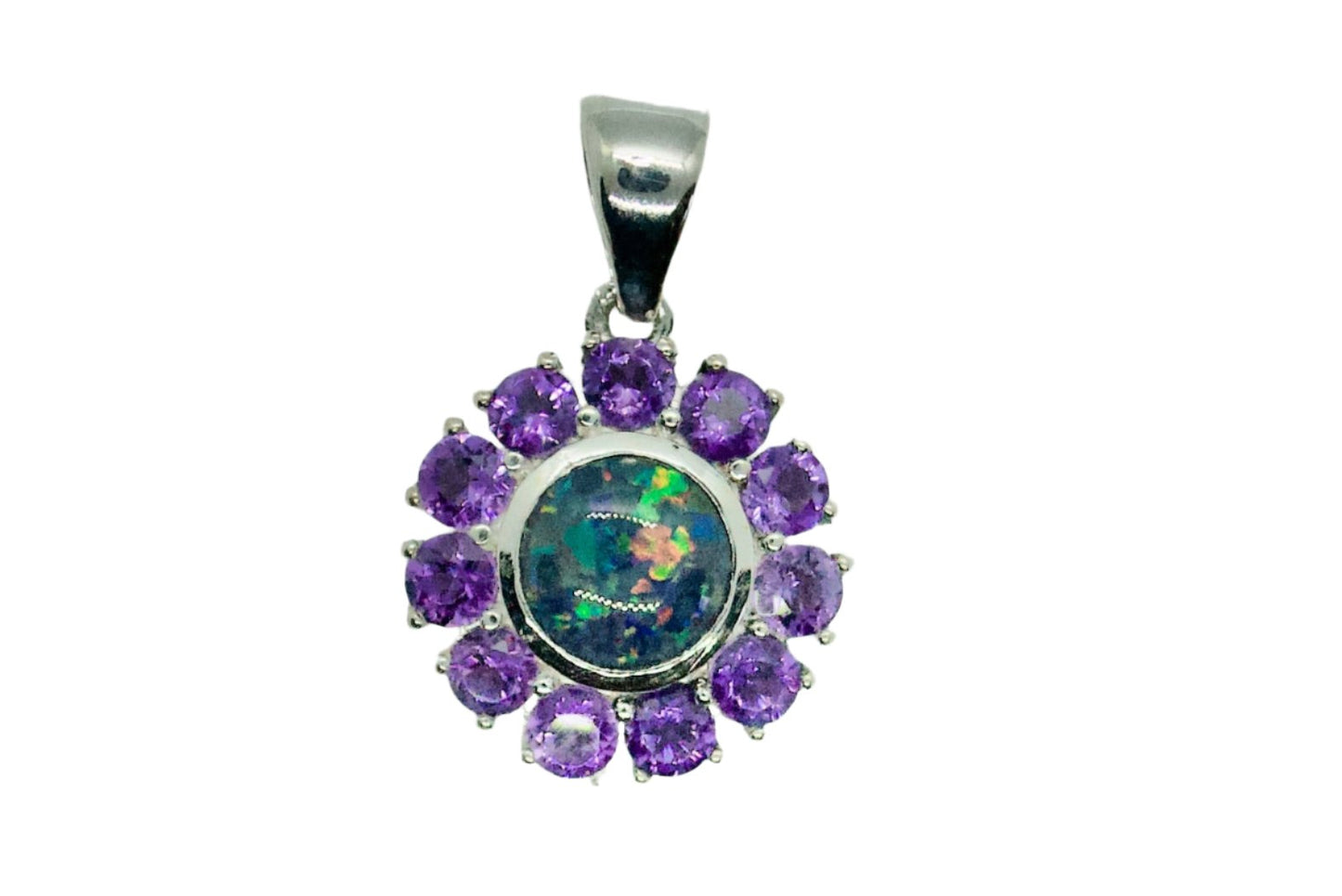 Boulder Opal & Amethyst Sterling Silver Mini Mandala Necklace