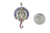 Ganesha Necklace with 108 Amethysts, Rubies, and Blue Sapphires in Sterling Silver