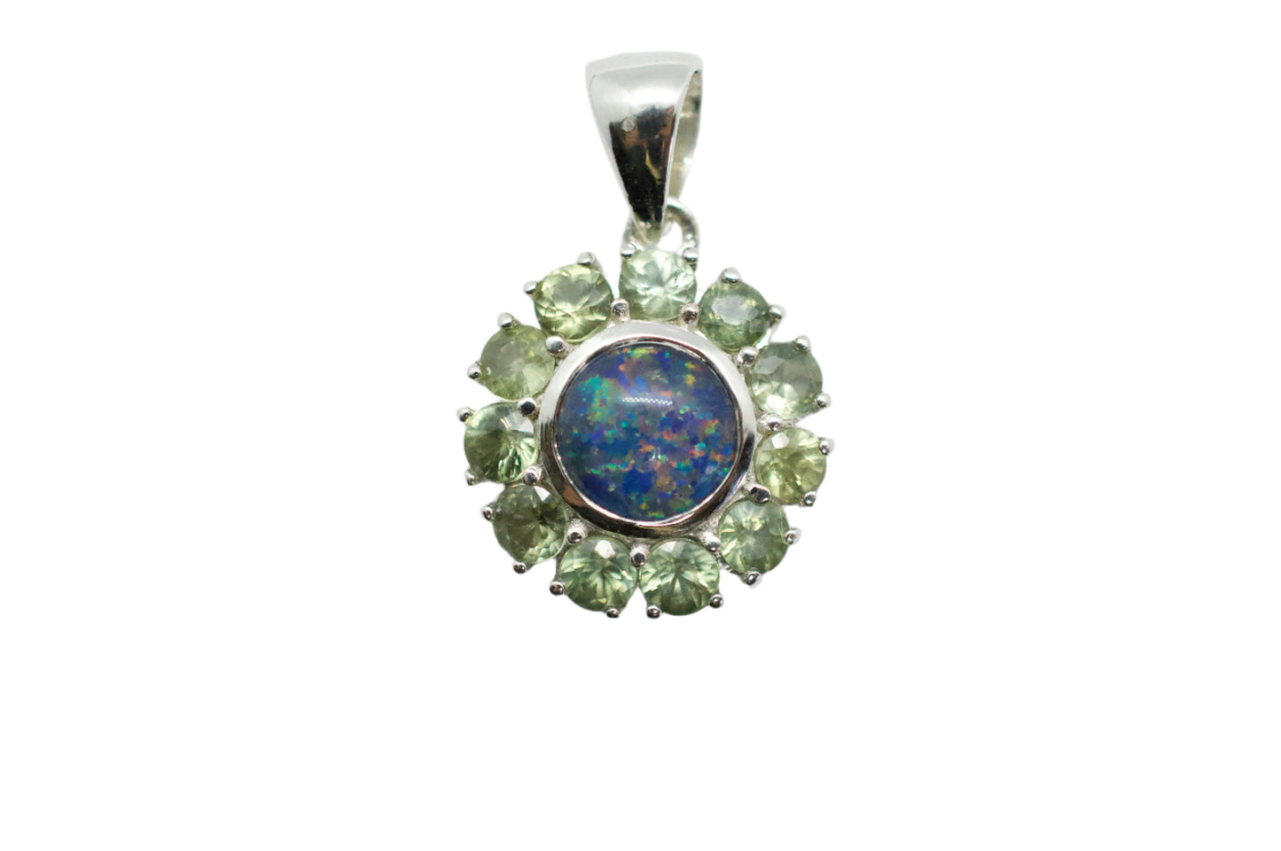 Boulder Opal & Green Sapphire Sterling Silver Mini Mandala Necklace