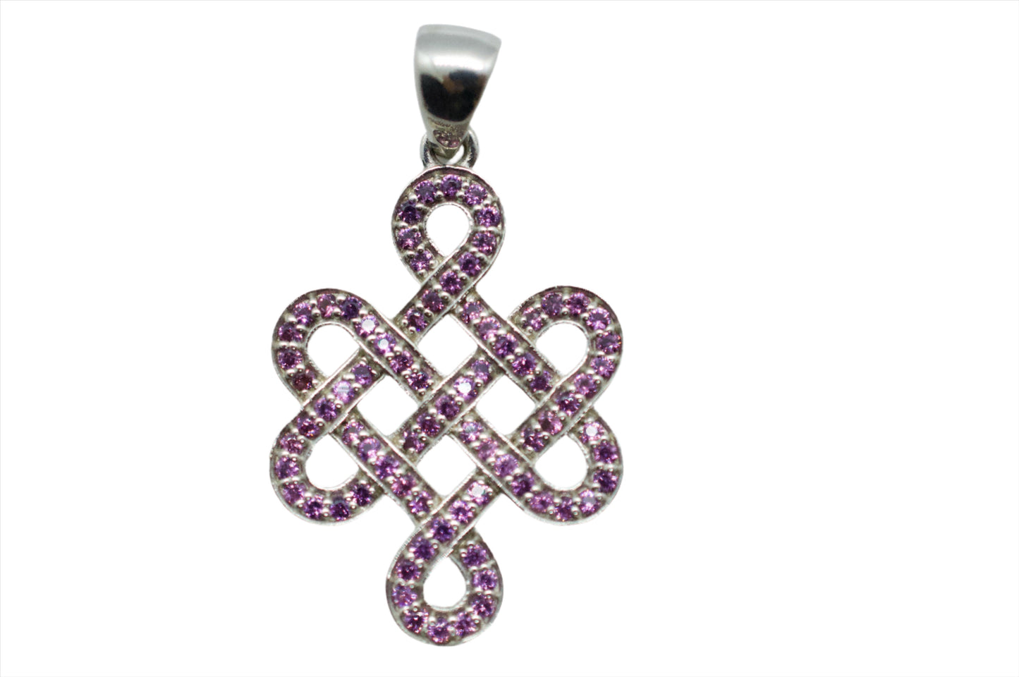 Rhodolite Shrivasta Endless Knot Sterling Silver Pendant Necklace