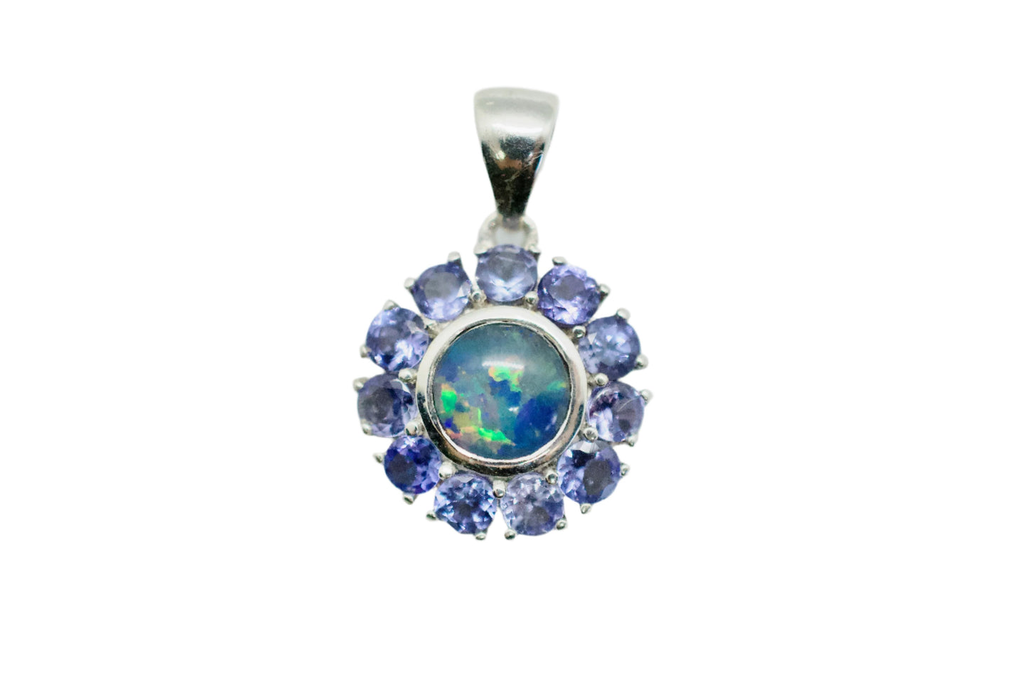 Boulder Opal & Tanzanite Sterling Silver Mini Mandala Necklace