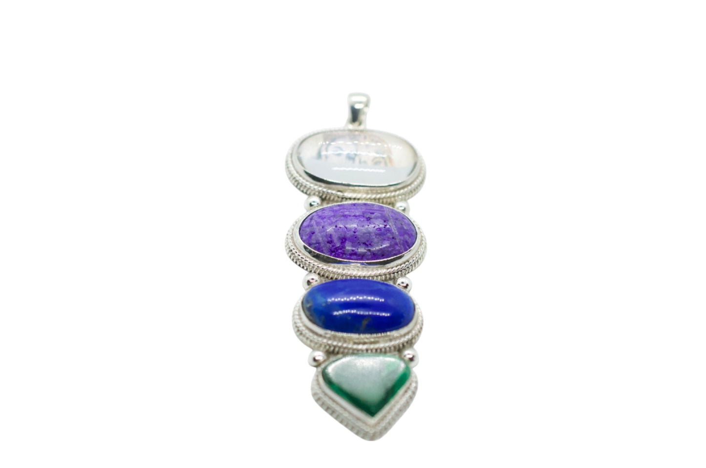 Krishna Quartz, Charoite, Lapis Lazuli, & Malachite Sterling Silver Necklace