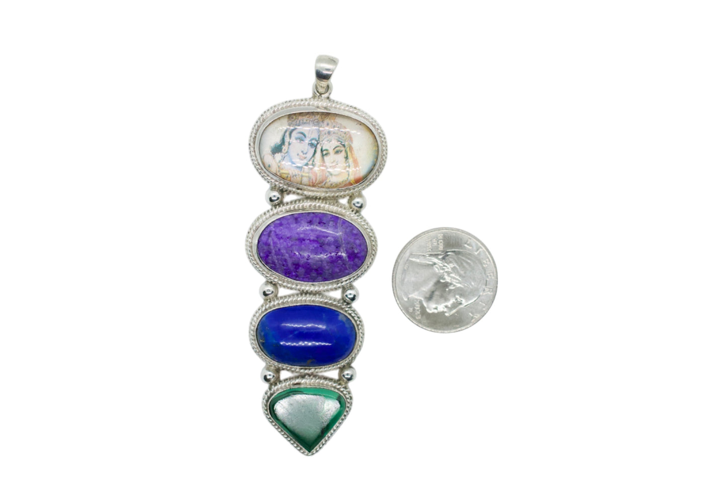 Krishna Quartz, Charoite, Lapis Lazuli, & Malachite Sterling Silver Necklace