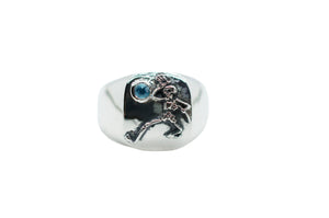 Grateful Dead Dancing Skeleton Blue Topaz Silver Ring