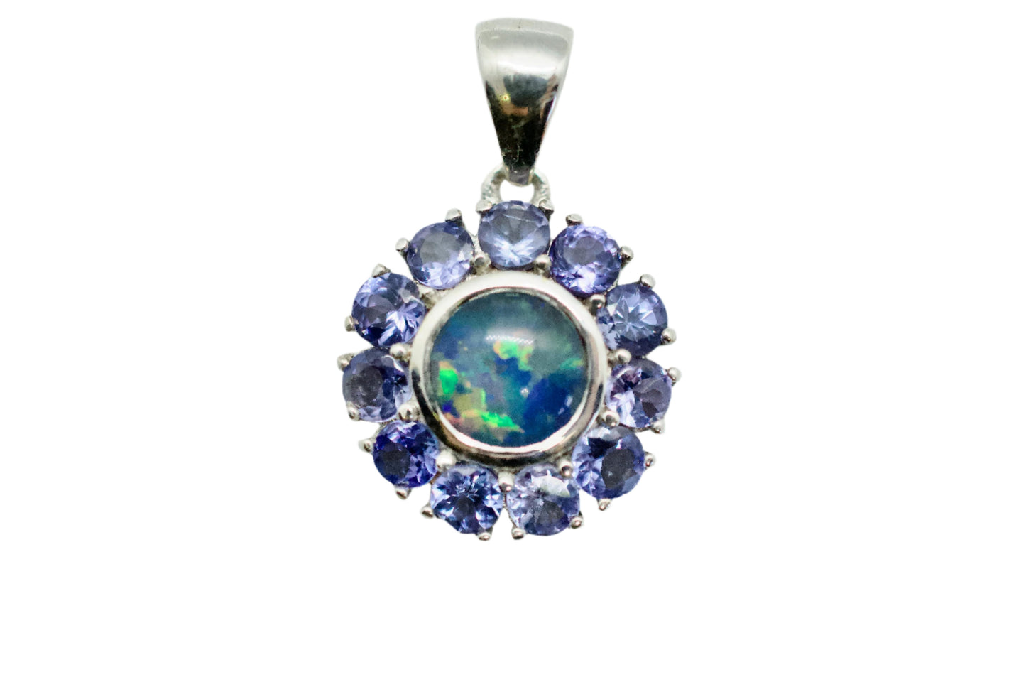 Boulder Opal & Tanzanite Sterling Silver Mini Mandala Necklace