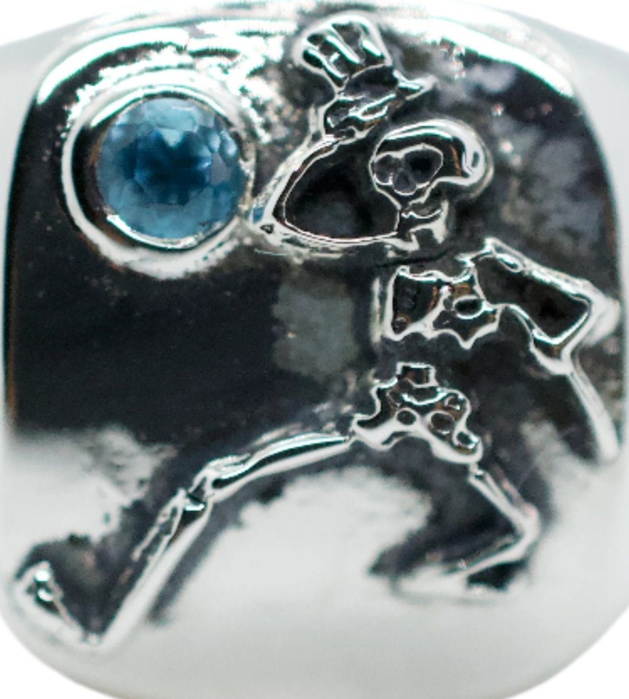 Grateful Dead Dancing Skeleton Blue Topaz Silver Ring