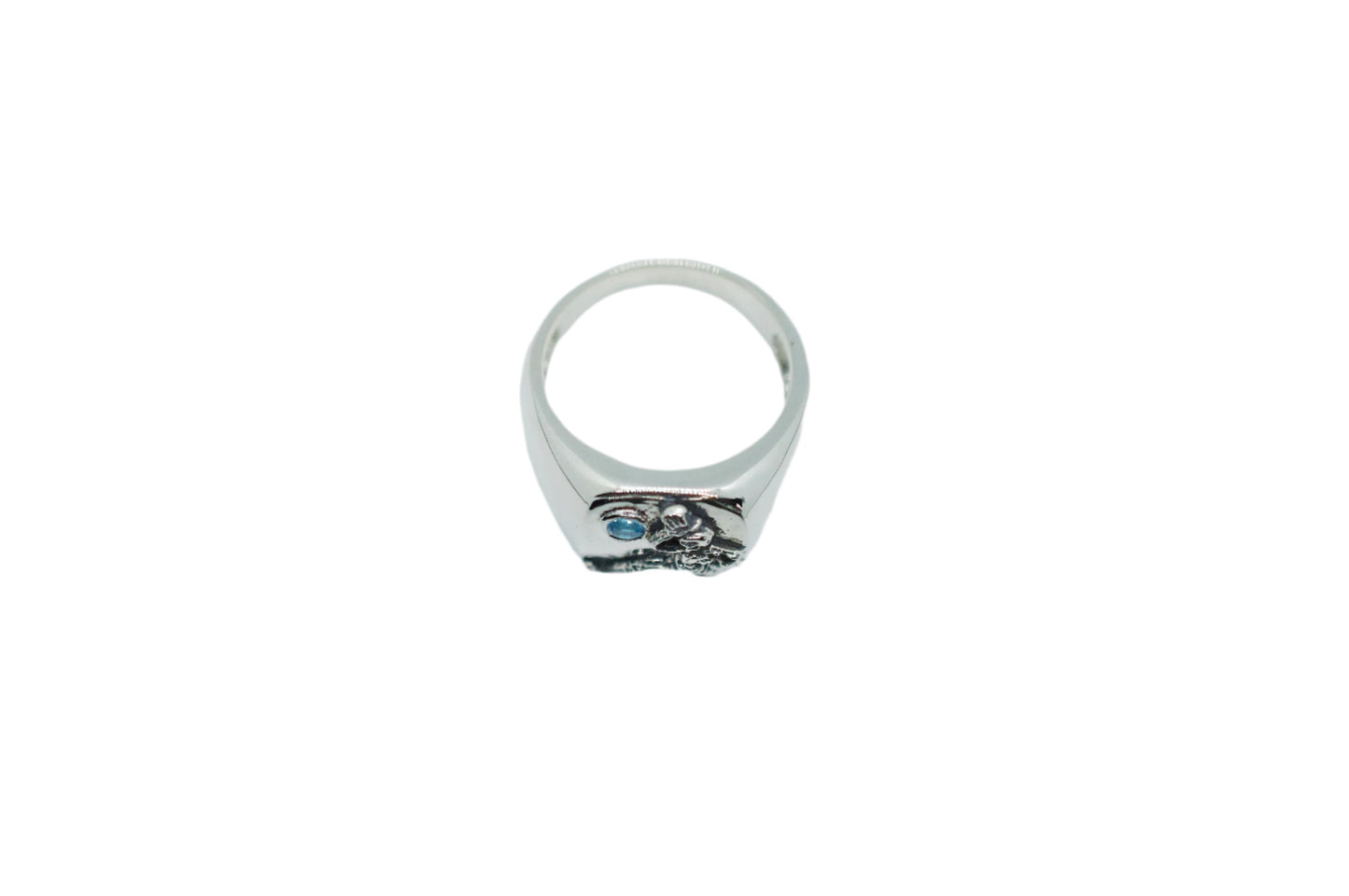 Grateful Dead Dancing Skeleton Blue Topaz Silver Ring