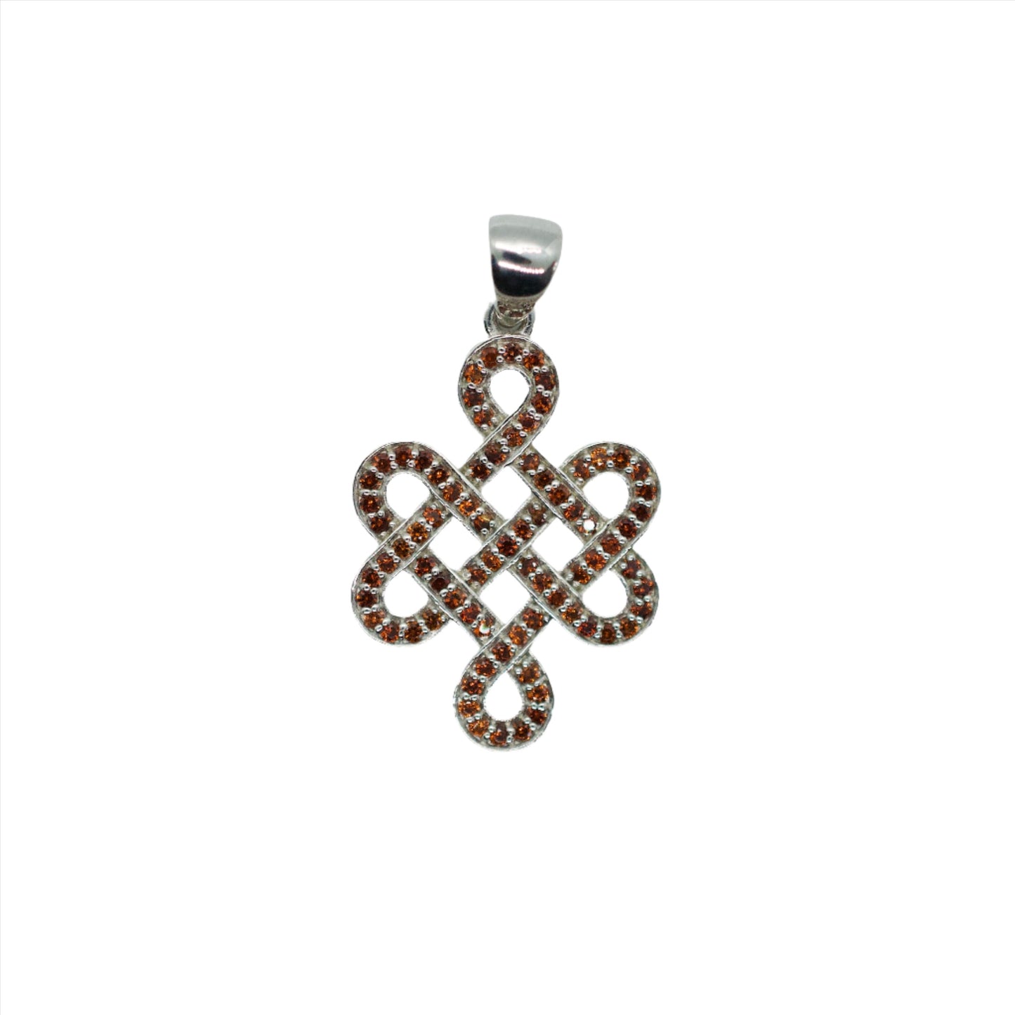 Garnet Shrivatsa Endless Knot Sterling Silver Necklace