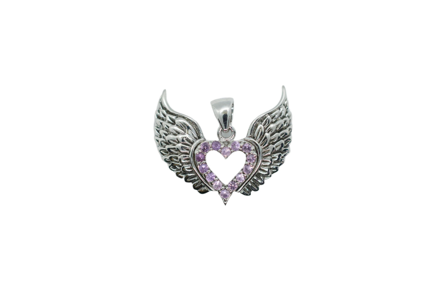 Heavenly Pink Sapphire Sterling Silver Winged Heart Necklace