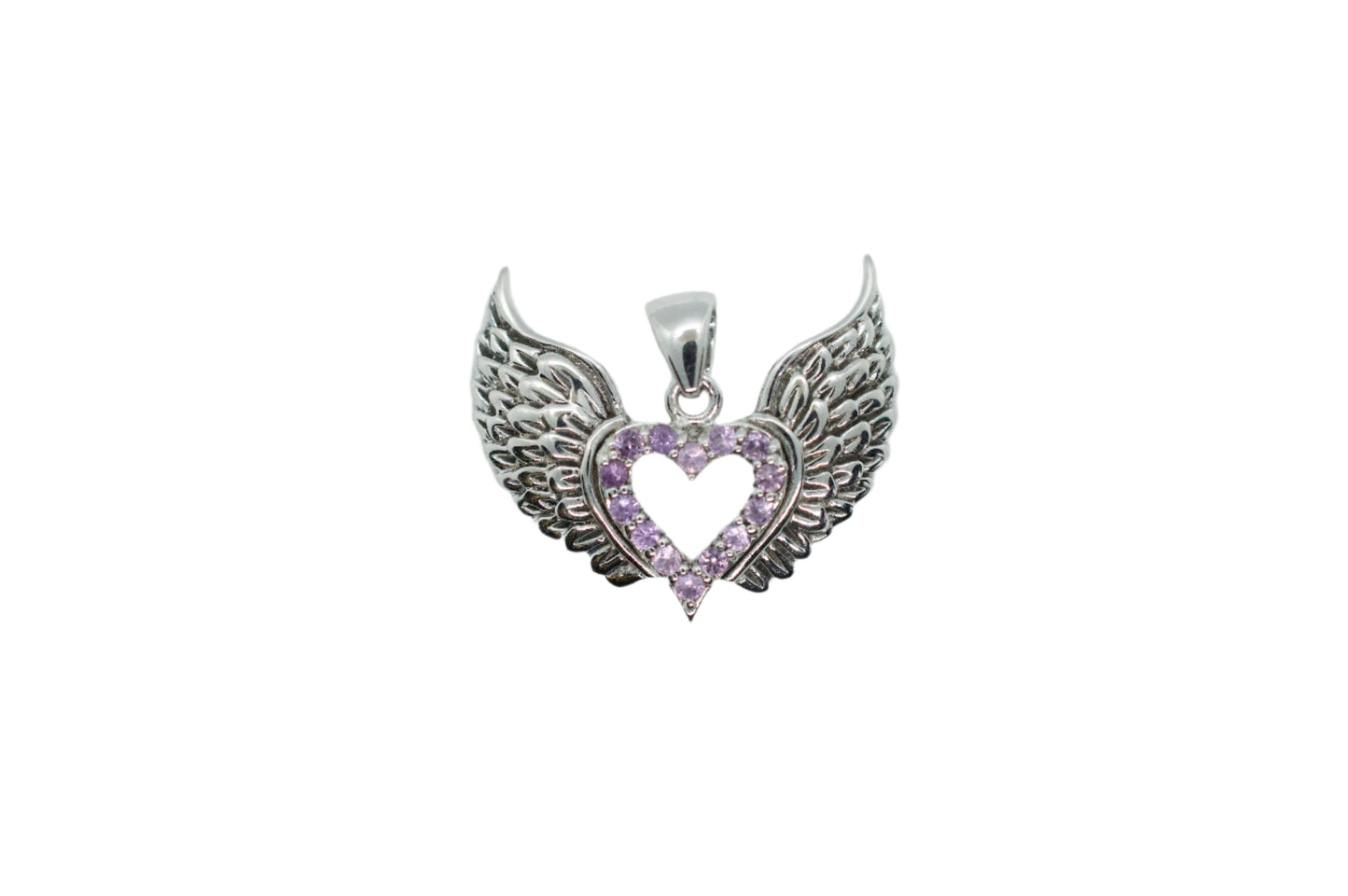 Heavenly Pink Sapphire Sterling Silver Winged Heart Necklace