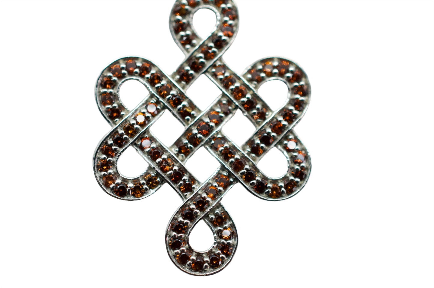 Garnet Shrivatsa Endless Knot Sterling Silver Necklace